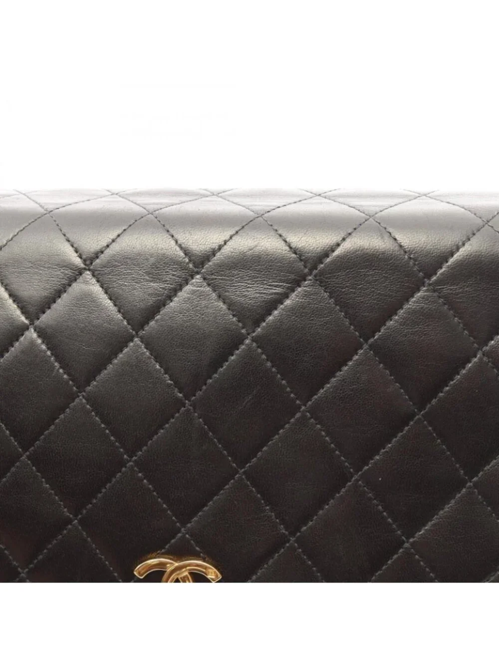 Chanel Shoulder Bag Quilted Fullflap Push Lock Black Lambskin Chain